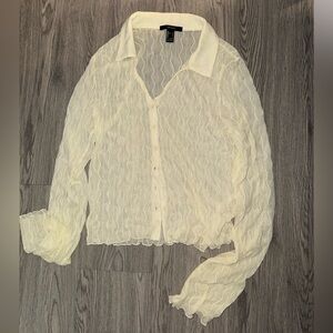 Sheer Ivory Button-Front Blouse